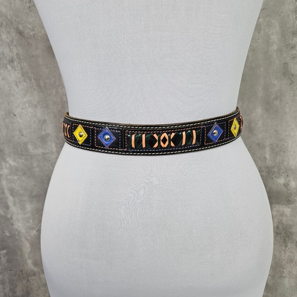 Gap Womens M Leather‎ Belt Western Style Colorful Accents Fashion Belt Boho Belt - Picture 3 of 7